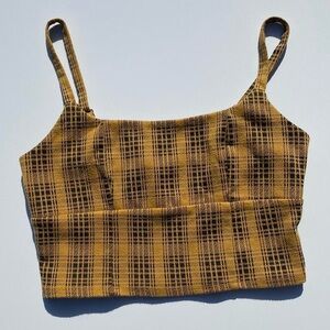 Yellow and Black Plaid Crop Top Women's Large Casual Summer Party Cropped Preppy